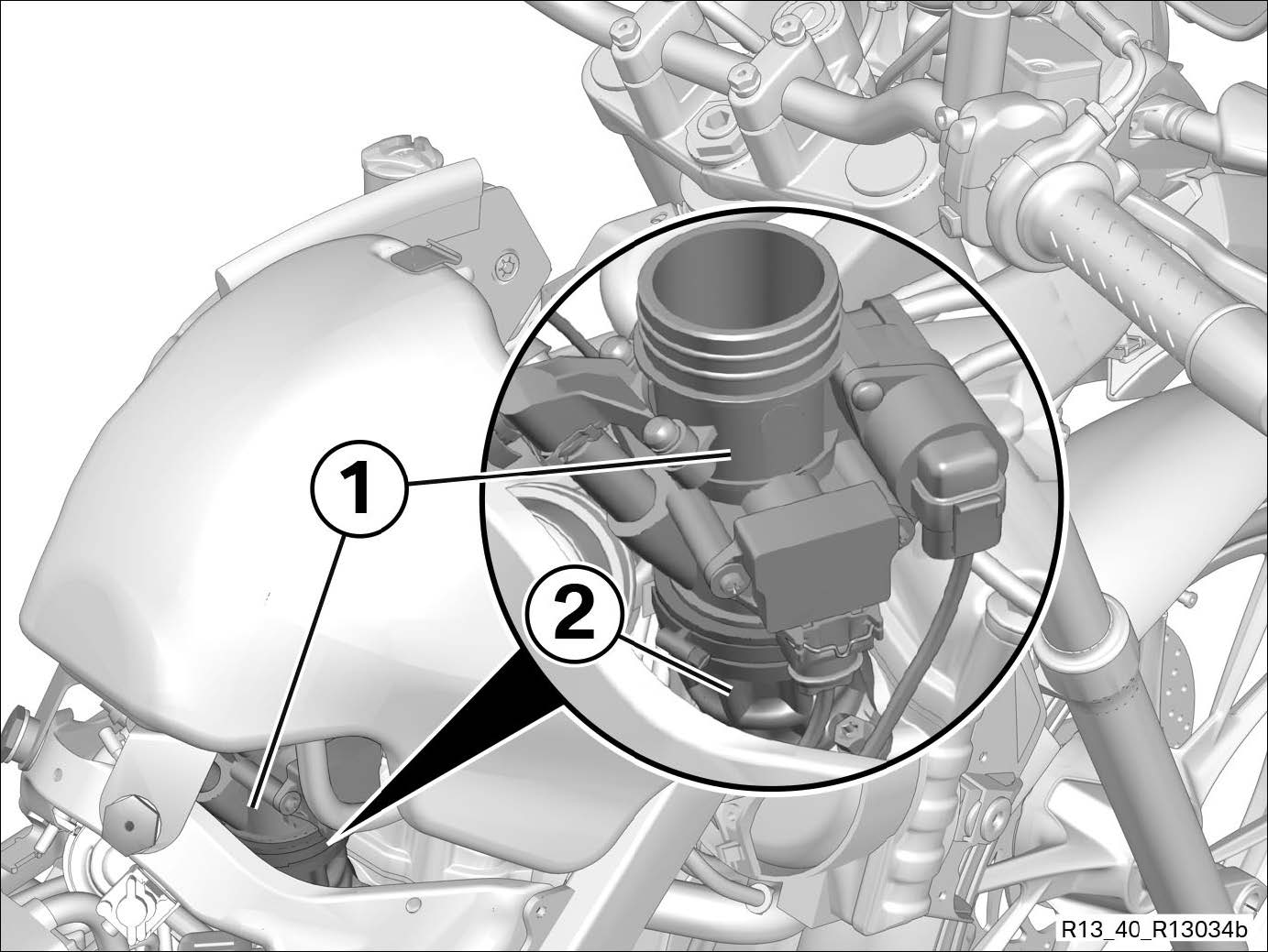 throttle valve (1) and intake manifold (2)